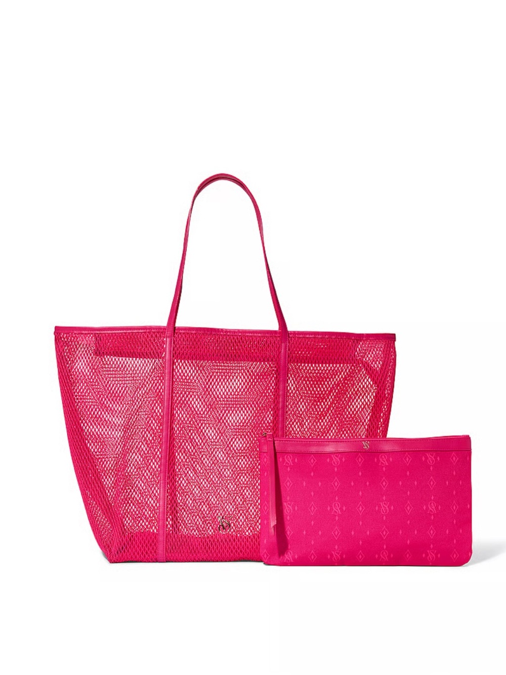 Victoria's Secret Bright Pink Mesh Tote with Matching Pouch